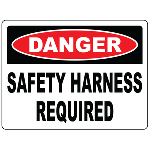 Danger safety harness required sign for elevated construction and industrial areas