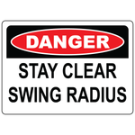 Danger stay clear swing radius label for crane and equipment hazards