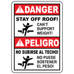Danger stay off roof fragile roof hazard sign bilingual warning no weight support