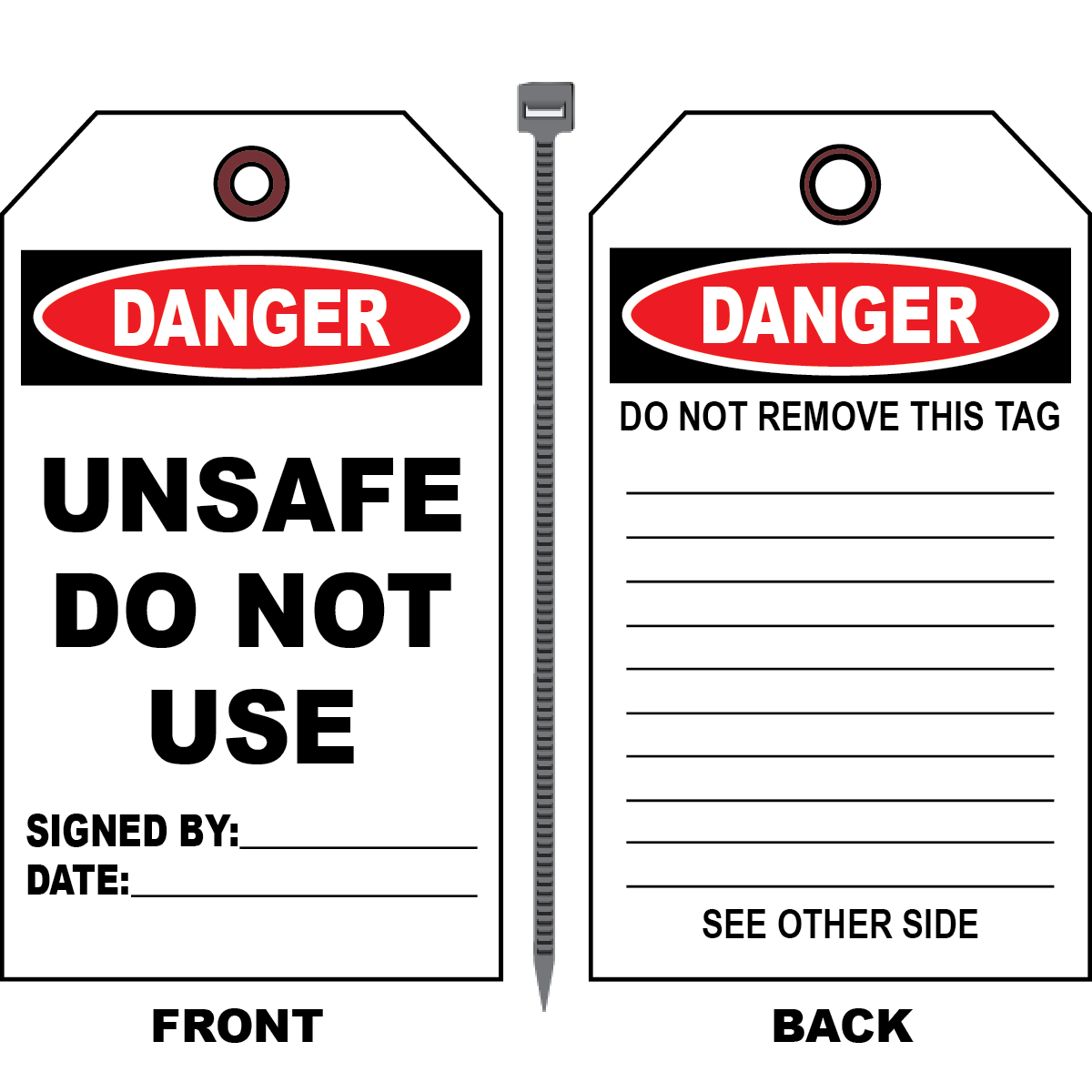 Danger unsafe do not use safety tag with signature and date fields