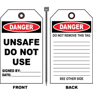 Danger unsafe do not use safety tag with signature and date fields