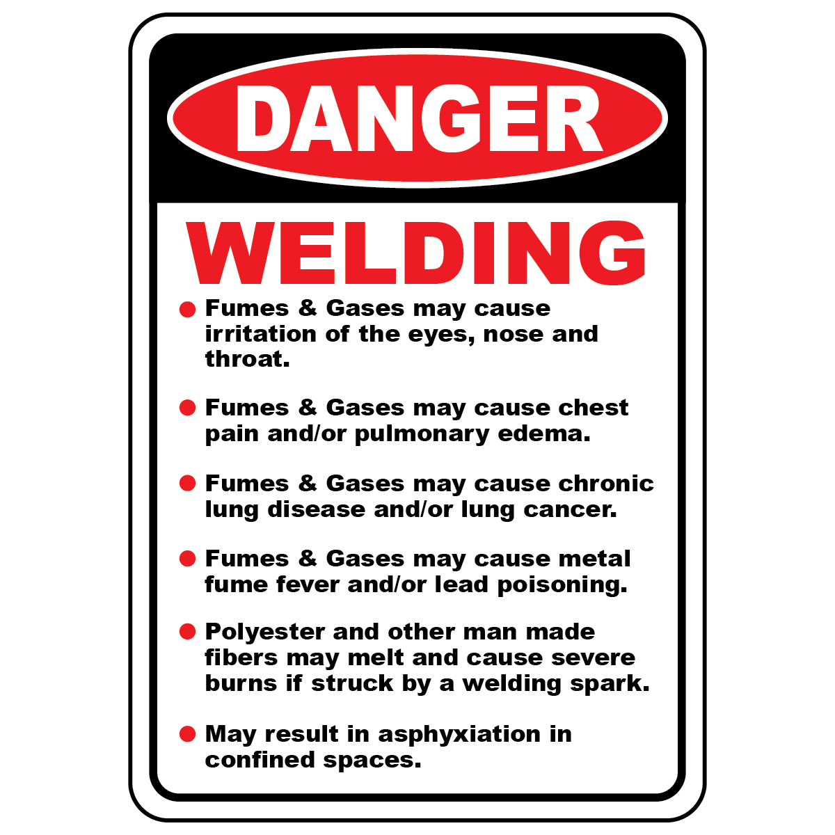 Danger welding fumes and gases health hazard OSHA safety sign