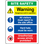 Dangerous work site safety hard hats required sign