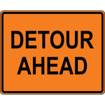 Detour ahead OSHA traffic control sign warning of upcoming road construction detour