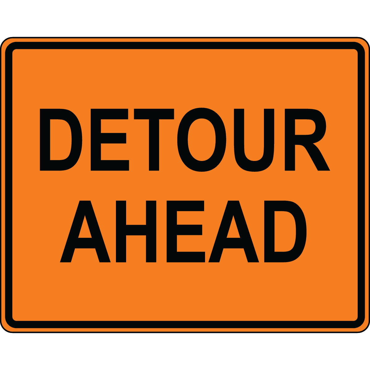 Detour ahead OSHA traffic control sign warning of upcoming road construction detour