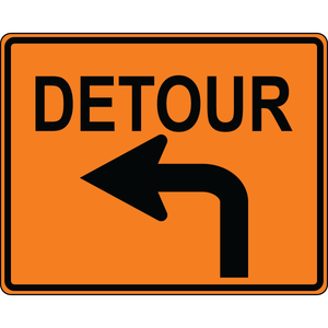 Detour left turn OSHA traffic control sign for construction and roadwork routing