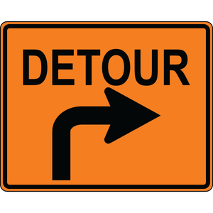 Detour right turn OSHA traffic control sign for construction and roadwork routing