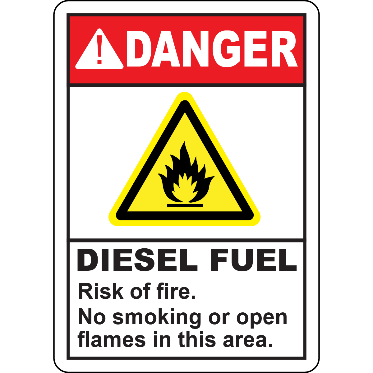 Danger diesel fuel no smoking open flames safety sign