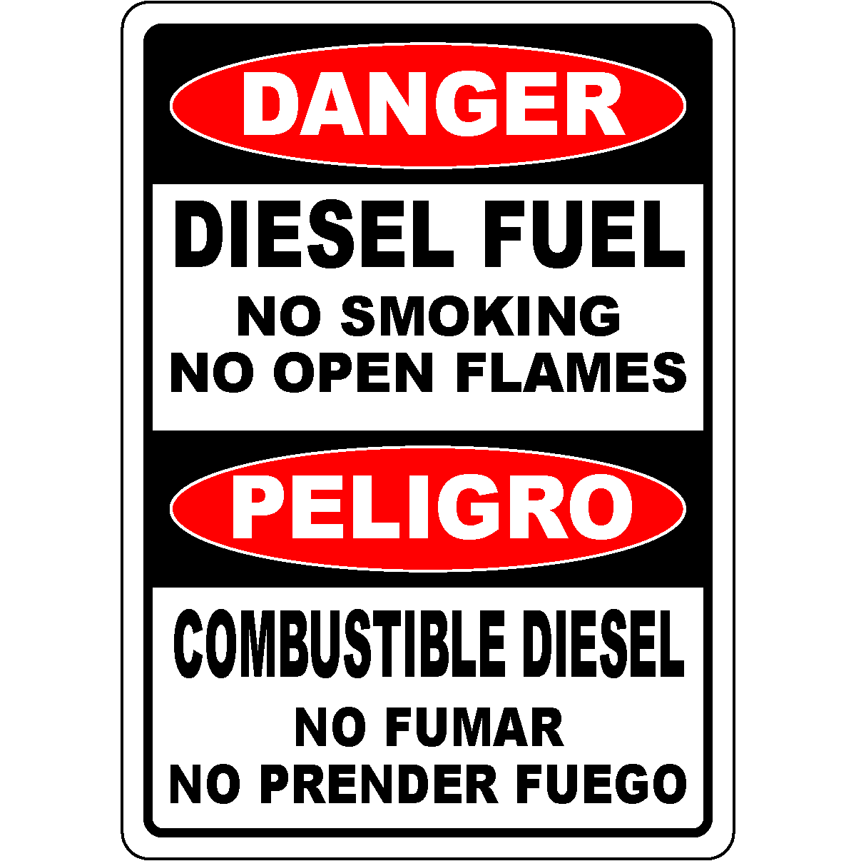 Bilingual diesel fuel no smoking no flames safety sign
