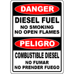 Bilingual diesel fuel no smoking no flames safety sign