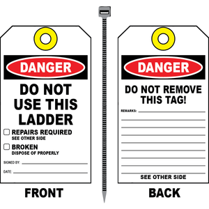 Danger do not use this ladder safety tag with repair and disposal fields