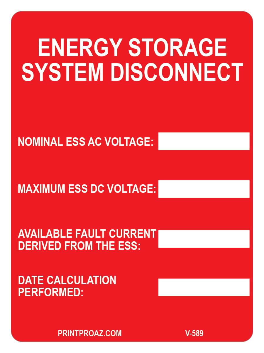 2.75x3.75 Energy Storage System Disconnect V-589 Decal Solar Labels