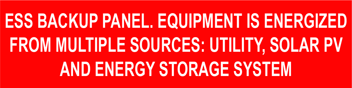ESS Backup Panel, Plastic Solar Labels