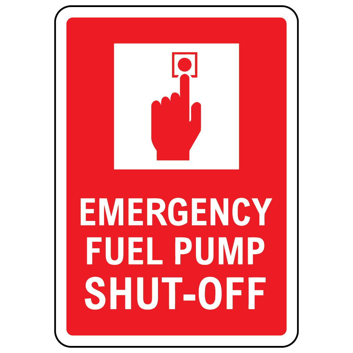 Emergency fuel pump shut-off sign with emergency shut-off symbol for fueling station safety