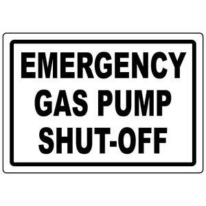 Emergency gas pump shut-off vinyl label for identifying emergency fuel shut-off controls at fueling stations