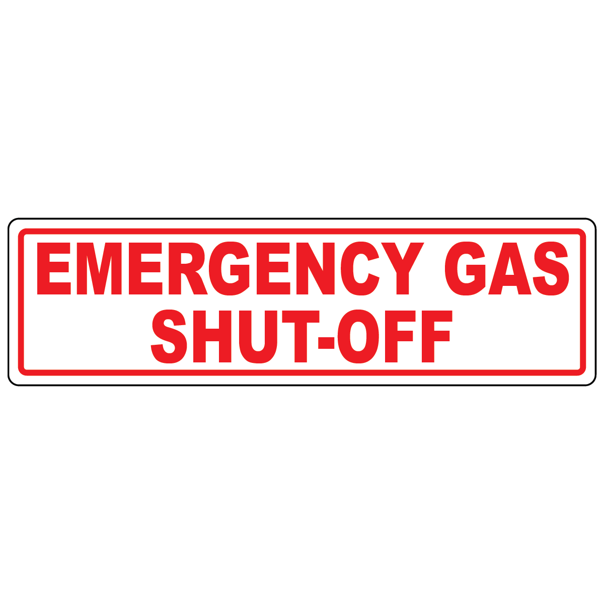 Emergency gas shut-off sign identifying gas valve location for emergency response and facility safety