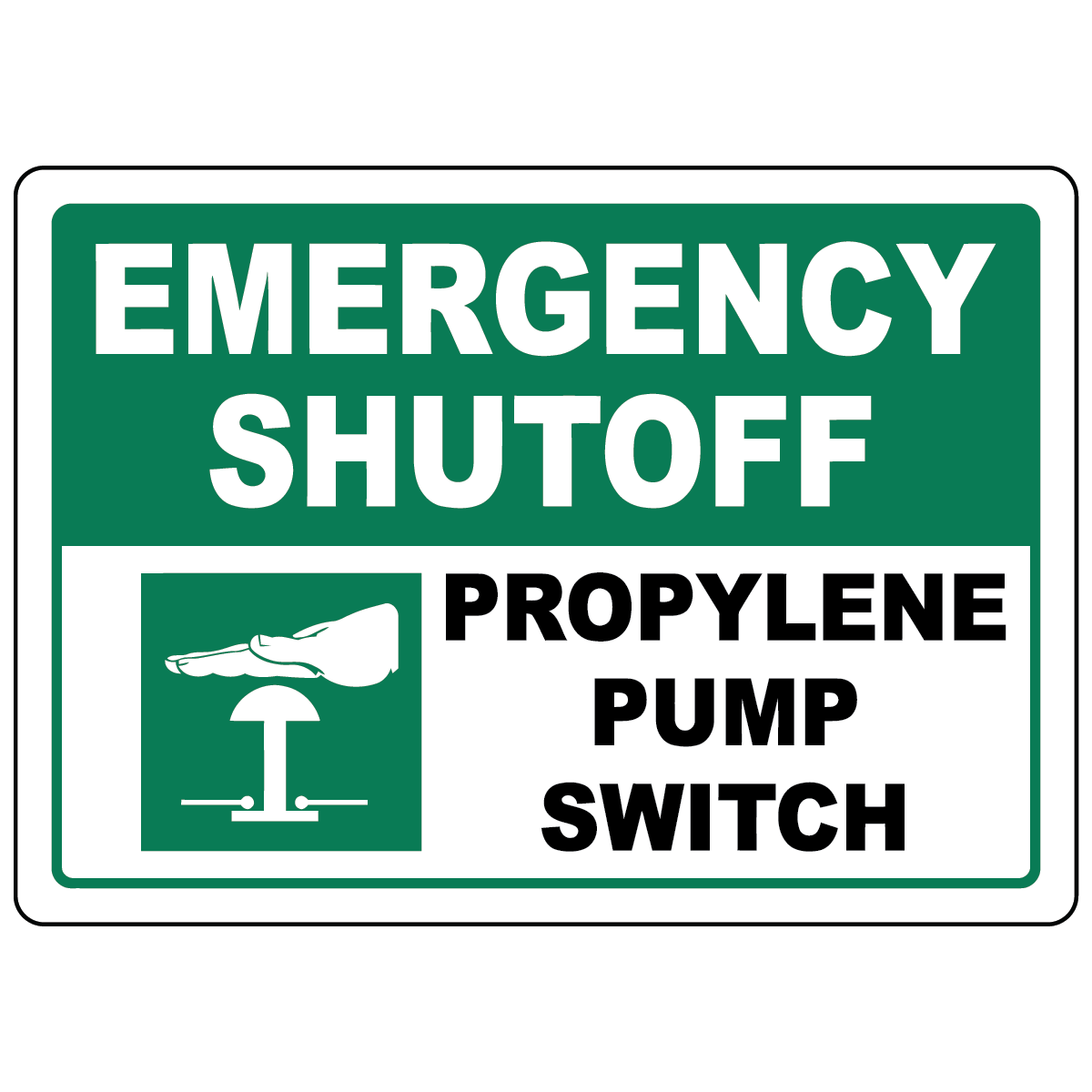 Emergency shutoff propylene pump switch sign with pump switch symbol for rapid emergency response