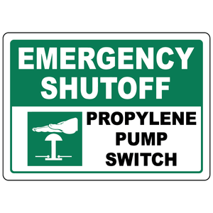 Emergency shutoff propylene pump switch sign with pump switch symbol for rapid emergency response