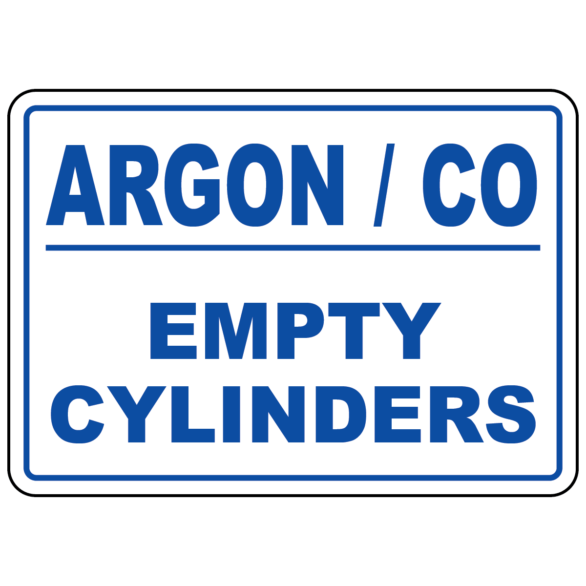 Empty argon CO cylinders sign for compressed gas storage and inventory control