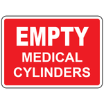 Empty medical cylinders status sign for healthcare gas storage identification