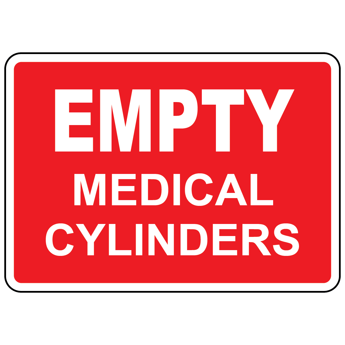 Empty medical cylinders status sign for healthcare gas storage identification