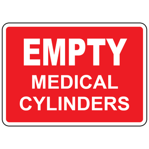 Empty medical cylinders status sign for healthcare gas storage identification