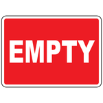 Empty status sign for cylinder storage and workplace inventory identification