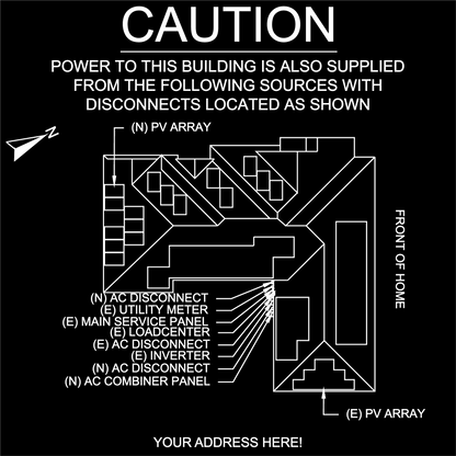 Engraved directory placard with site map layout for solar and electrical inspection.
