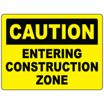 Caution entering construction zone safety sign