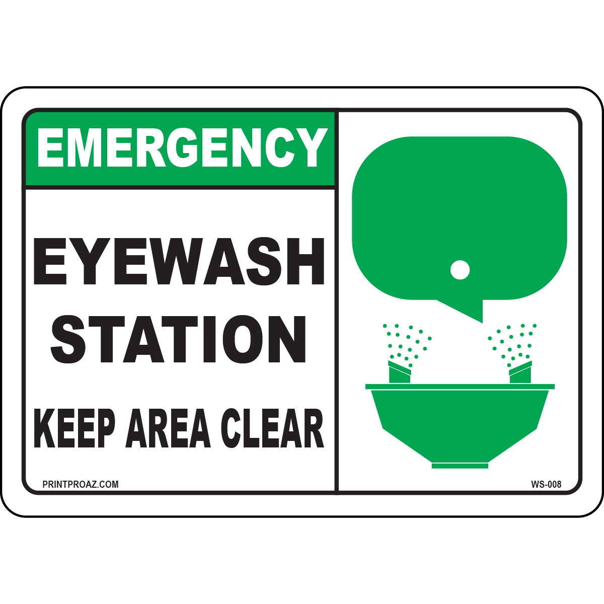 Eye wash station safety and emergency equipment sign
