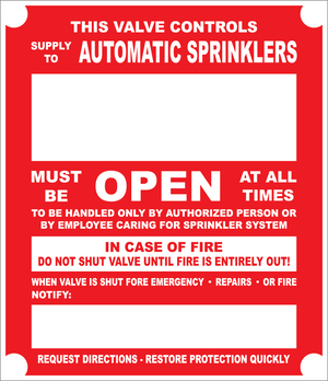Supply To Automatic Sprinkler Sign, Aluminum, F-187