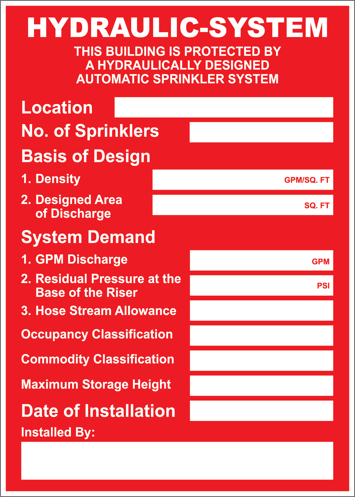 Hydraulic System Location Sign, Aluminum, F-188