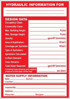 Hydraulic Information Design Data Sign, Aluminum, F-189