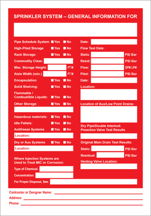 Sprinkler System General Information Sign, Aluminum, F-193