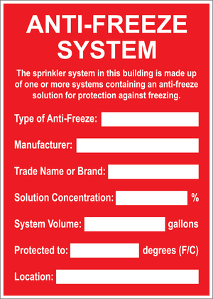 Anti-Freeze System Sign, Aluminum, F-194