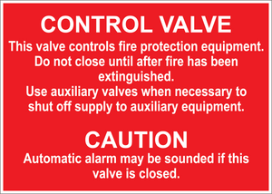 Fire Protection Equipment Control Valve Sign, Aluminum, F-196