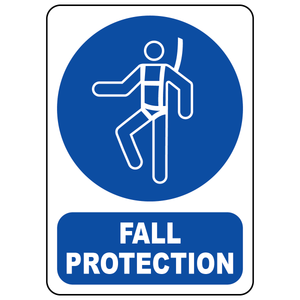 Fall protection safety sign with mandatory wear fall protection symbol graphic