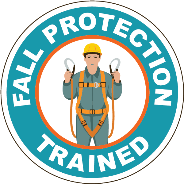Fall protection trained vinyl hard hat safety sticker