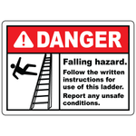 Falling hazard ladder safety sign with ladder warning symbol