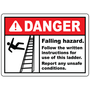 Falling hazard ladder safety sign with ladder warning symbol