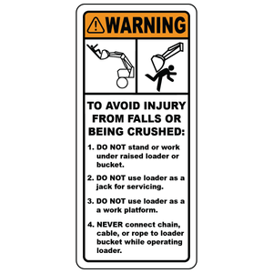 Falls and crushing hazard polyester safety label for loaders