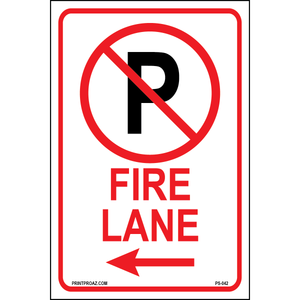 Aluminum Fire Lane No Parking sign left arrow