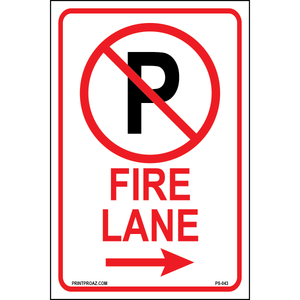 Aluminum Fire Lane No Parking sign right arrow