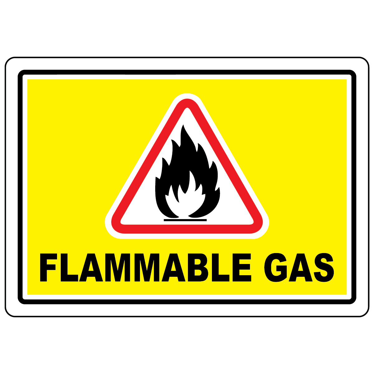 Flammable gas hazard sign with international flammable symbol for industrial safety areas