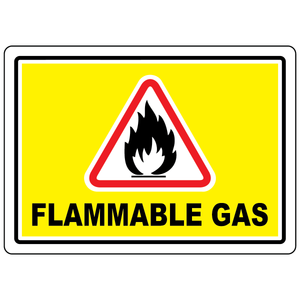 Flammable gas hazard sign with international flammable symbol for industrial safety areas