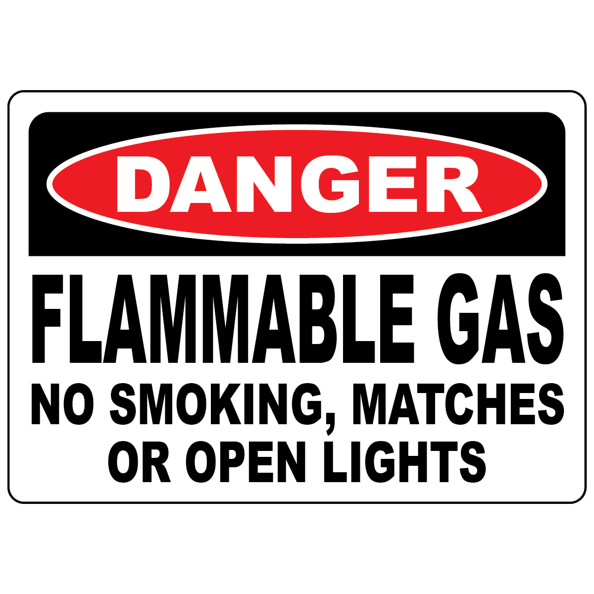 Danger flammable gas no smoking sign prohibiting matches and open lights in hazardous areas
