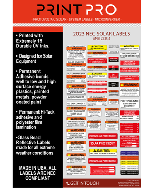 NEC 2023 Bundle Vinyl Decals Standard Solar Labels