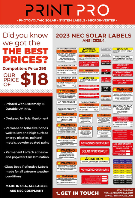 Photovoltaic Labels & Solar PV Labels | Print Pro AZ