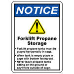 Notice forklift propane storage safety sign with warning symbol