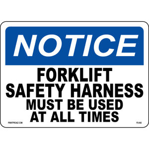 Forklift safety harness must be worn notice warning sign